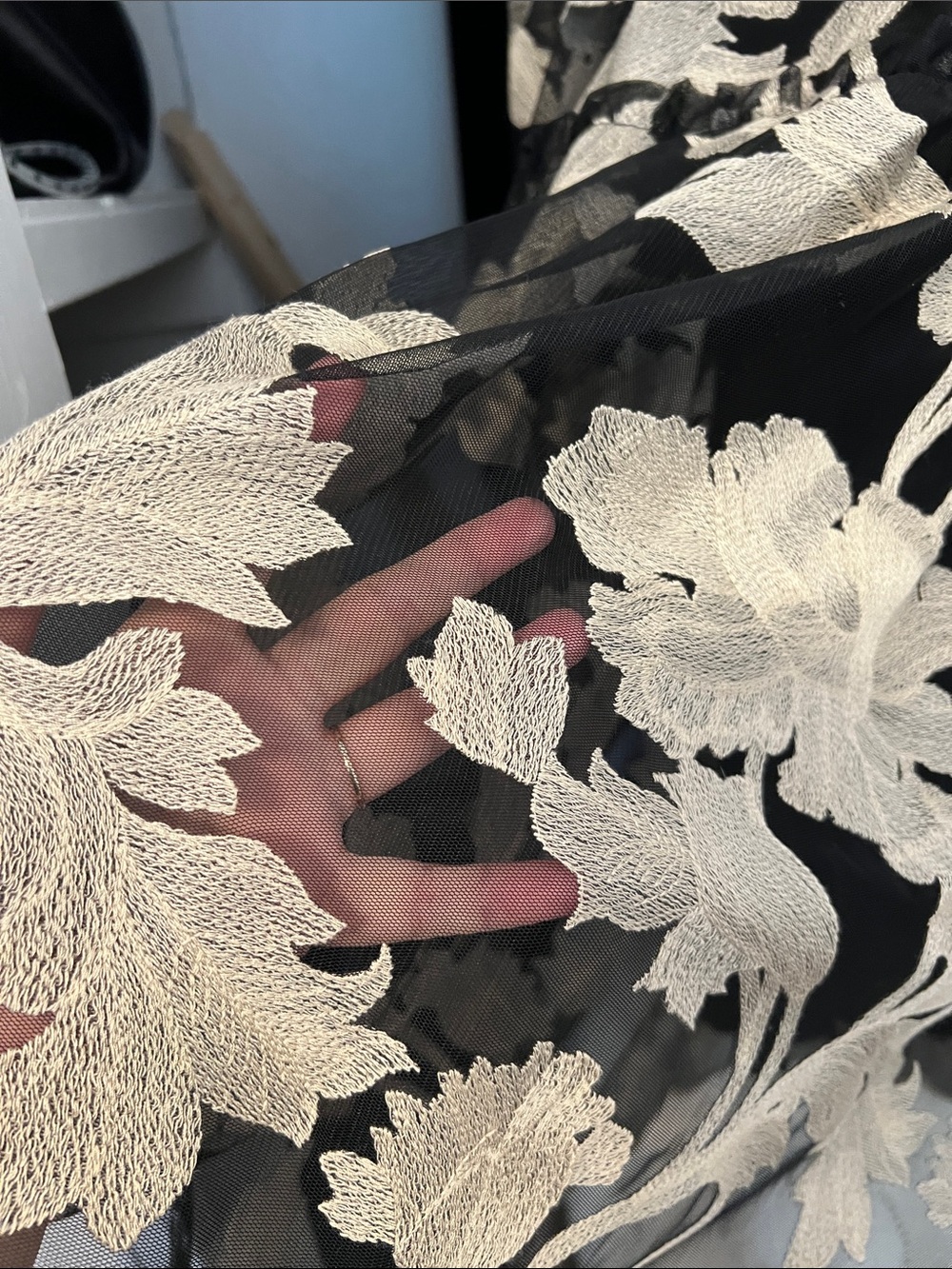 Anthropologie Black Mini Dress with Cream Floral Appliqué - Picture 2 of 6